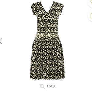 ETRO Black and Pale Yellow Geometric Print Cotton Knit Pleated Drop Waist Dress